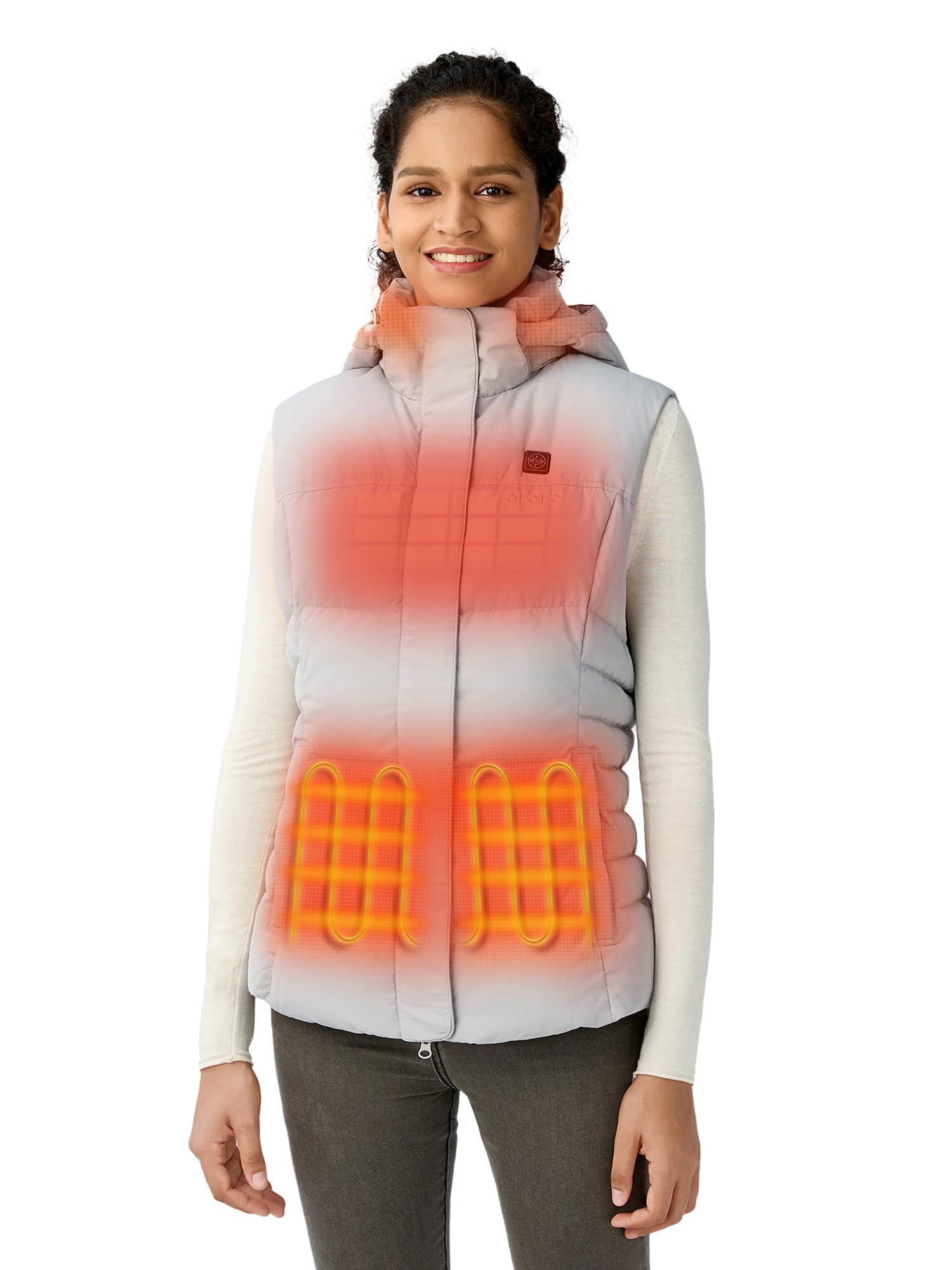 ORORO Women's Heated Down Vest with Detachable Hood - 800 Fill Power Heated Jacket for Winter Warmth | USB Rechargeable Battery (Charger Not Included) | Perfect for Outdoor Activities, Skiing, Hiking & Cold Weather Commutes