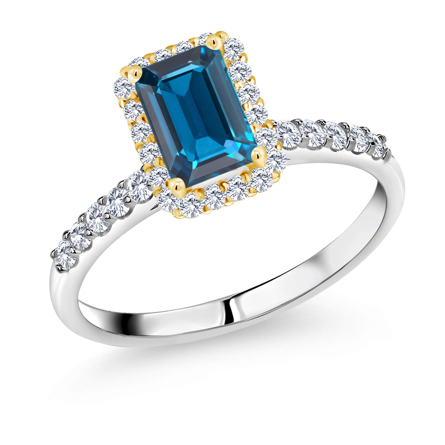 1.48 Ct London Blue Topaz & Lab-Grown Diamond Ring in 925 Silver with 10K Yellow Gold Prongs – Elegant Gemstone Jewelry for Women, Perfect for Engagement, Anniversary & Special Occasions