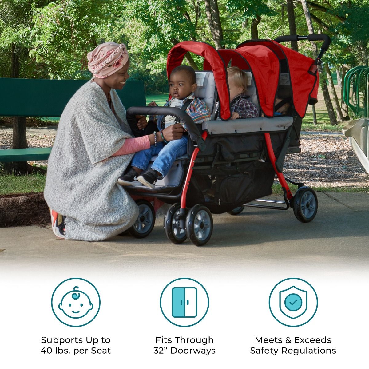 Gaggle Compass Trio 3-Seat Triple Stroller for Toddlers - Lightweight & Compact Baby Stroller for Twins + One - Perfect for Shopping, Travel & Family Outings