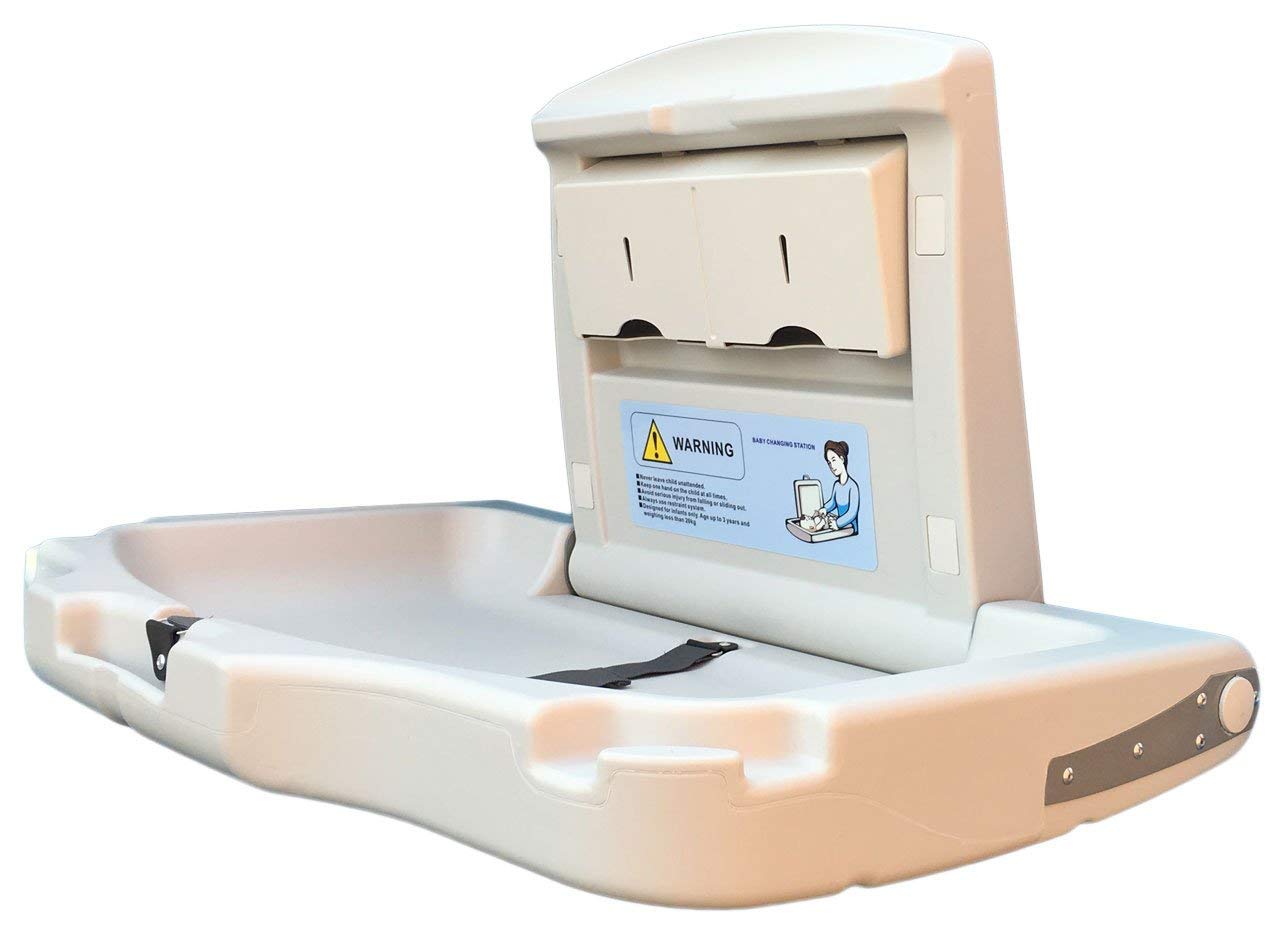 Baby Changing Table - Wall Mounted Folding Changing Station with Adjustable Safety Belts & White Finish | Space-Saving Nursery Solution for Diaper Changes & Baby Care