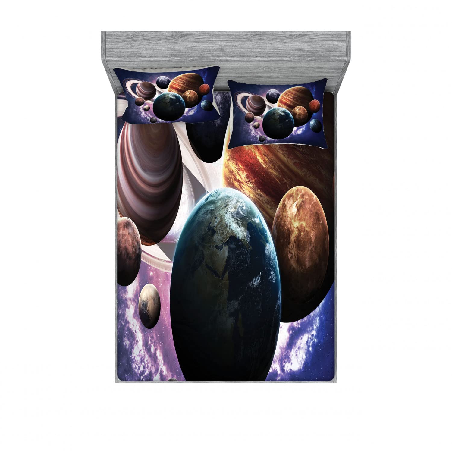 Ambesonne Galaxy Bedding Set - 2 Queen Fitted Sheets & 4 Pillow Shams, Milky Way Space Theme, 4-Piece Bedding Decor for Adults - Perfect for Astronomy Lovers, Dorm Rooms & Themed Bedrooms