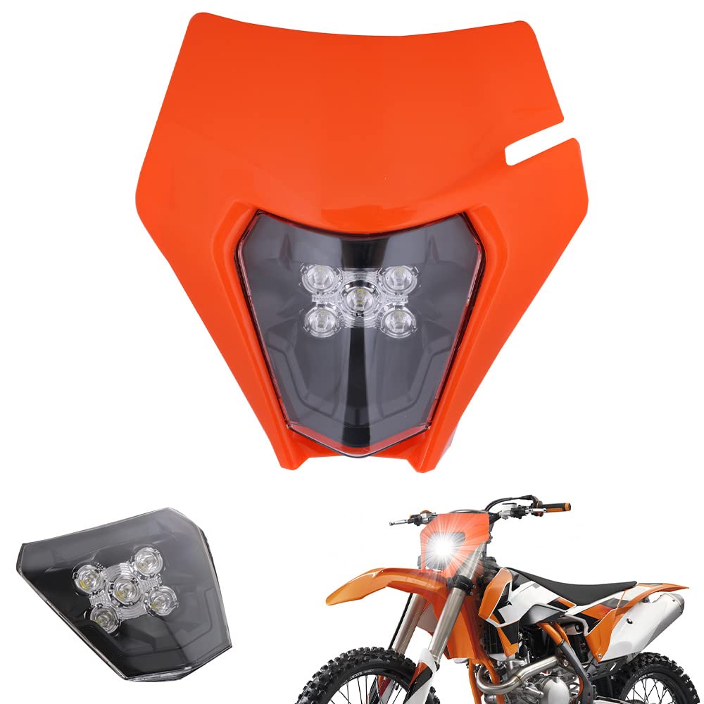 Universal LED Motorcycle Headlight Assembly - Super Bright Dirt Bike Headlamp for Enduro, Supermoto & Pit Bikes (Orange) - Perfect for Night Riding & Off-Road Adventures