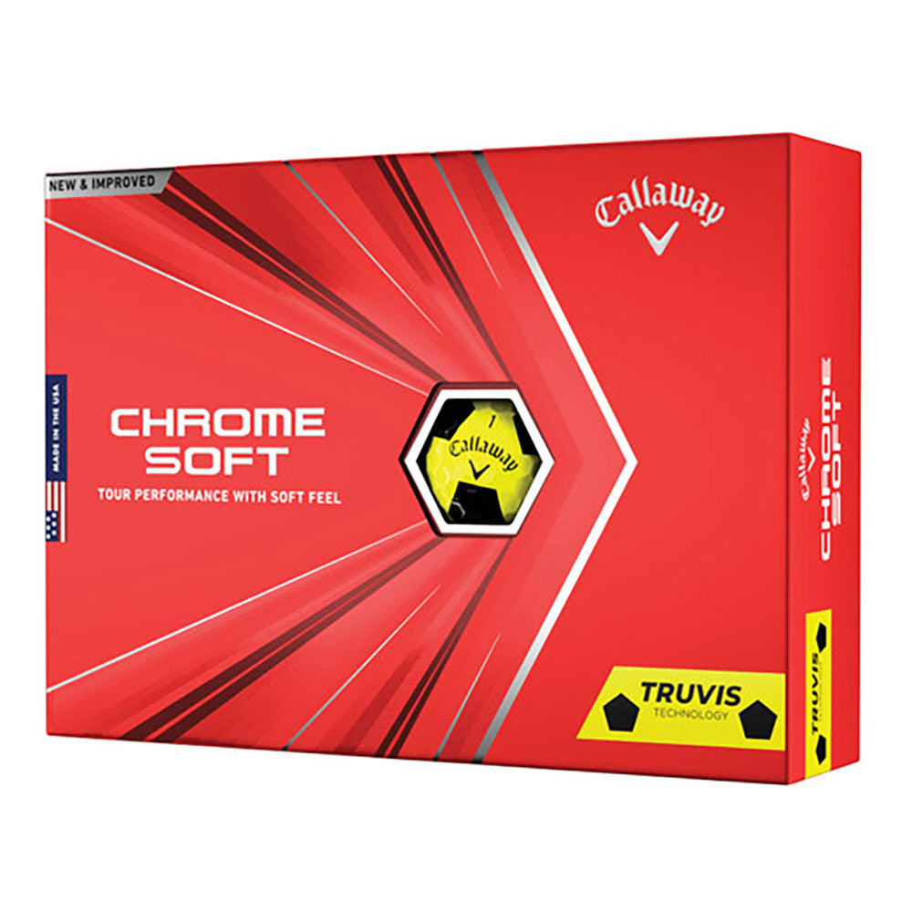 Callaway Chrome Soft Truvis Yellow Golf Balls - Premium 12-Pack (2020 Model) | High-Performance Golf Balls for Distance & Control | Perfect for Tournaments & Practice Rounds