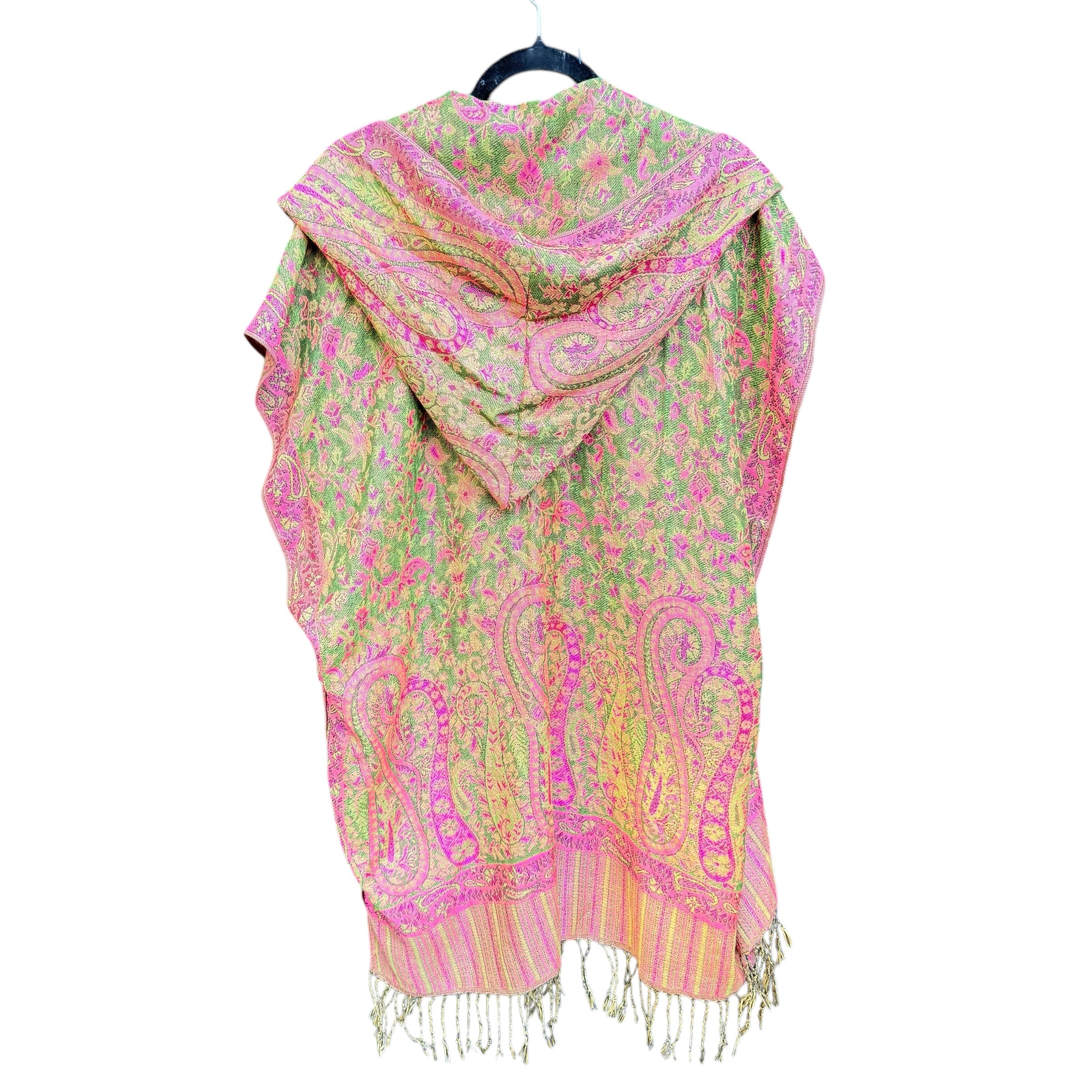 Pashmina Hooded Kimono - Soft Green & Pink Floral Print - Women's Lightweight Cover-Up for Beach, Yoga, and Lounge Wear