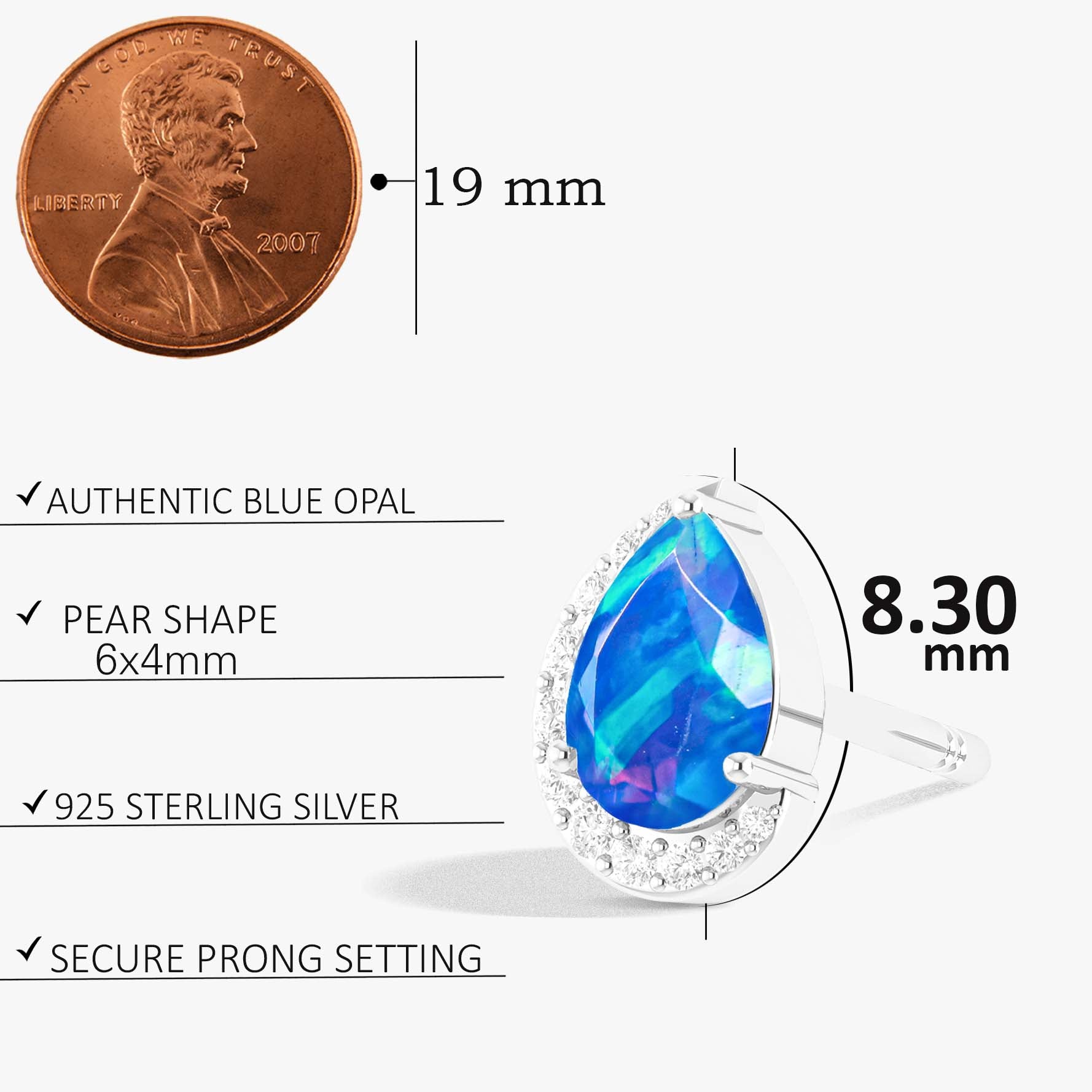 Blue Ethiopian Opal Pear Stud Earrings for Women | Genuine Opal Jewelry | Perfect for Weddings, Parties & Everyday Wear