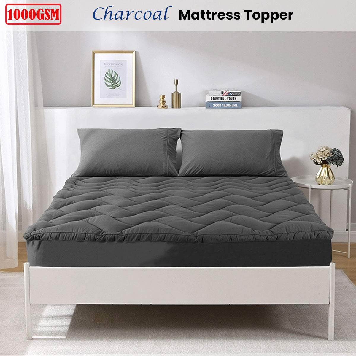 Premium 1000GSM Charcoal Memory Foam Mattress Topper - Single Size for Enhanced Comfort & Support | Cooling Bed Topper for Hot Sleepers, Pressure Relief & Back Pain | Perfect for Guest Beds, Dorms & Home Use