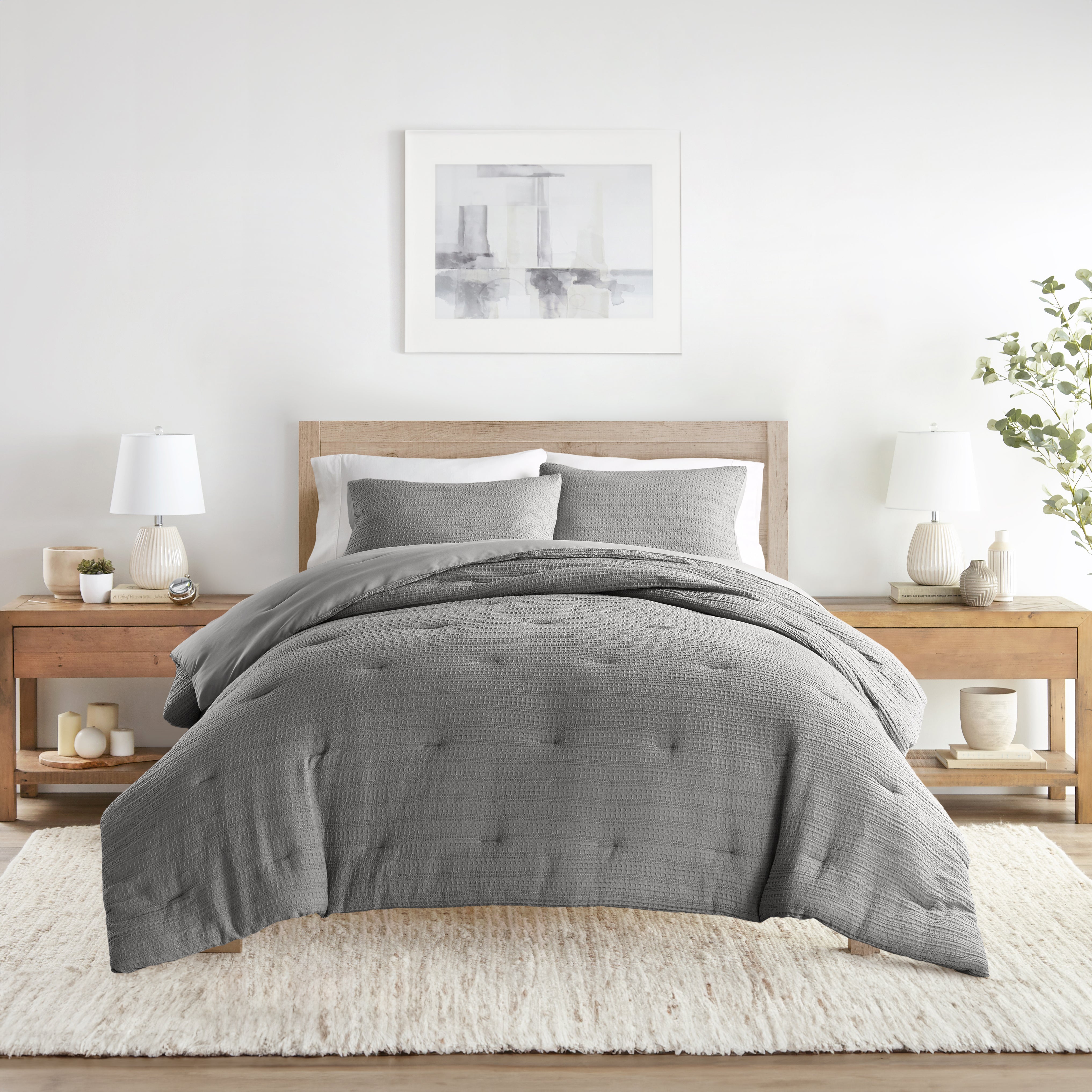Soft Waffle Textured Comforter Set - Queen Size Bedding with Pillow Shams - Perfect for Cozy Bedrooms & Guest Rooms