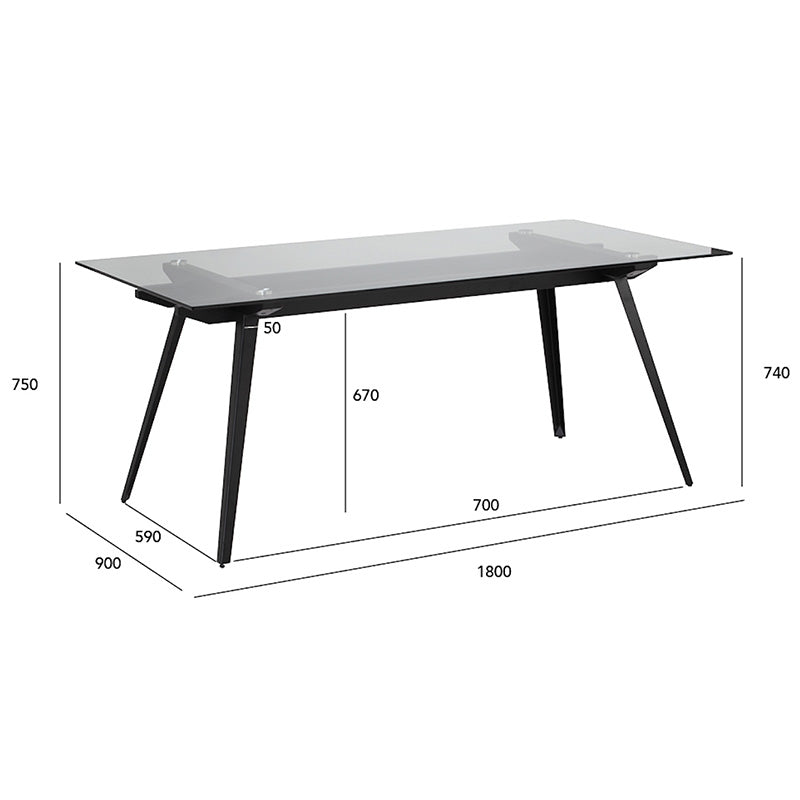 ARCHIE 180cm Glass Dining Table - Modern Tempered Glass Top with Sturdy Metal Frame for Dining Room, Kitchen, or Office Space