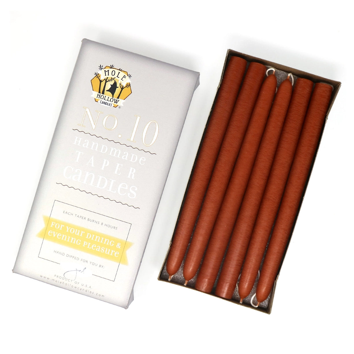 10 Natural Terracotta Taper Candles - Set of 2 Handmade Beeswax Candles for Romantic Dinners, Wedding Decor & Home Aromatherapy