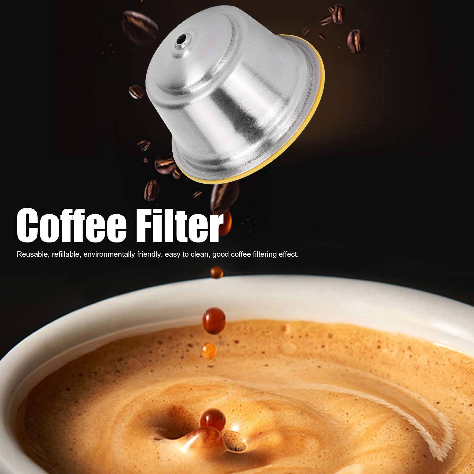 Refillable 53mm Stainless Steel Coffee Pods for Dolce Gusto - Reusable Capsule Filters (Yellow) | Perfect for Home & Office Coffee Brewing