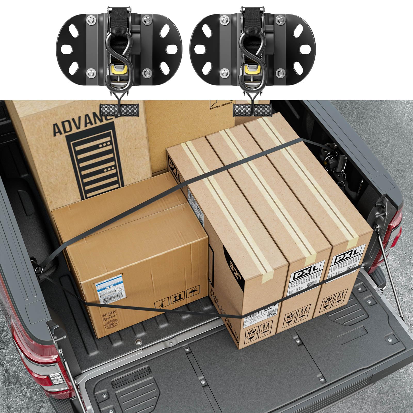 2PCS Retractable Ratchet Straps for 2015-2025 Ford F150 - Heavy Duty Tie Down Straps Replacement - Perfect for Truck Bed Cargo Securing & Transport Accessories