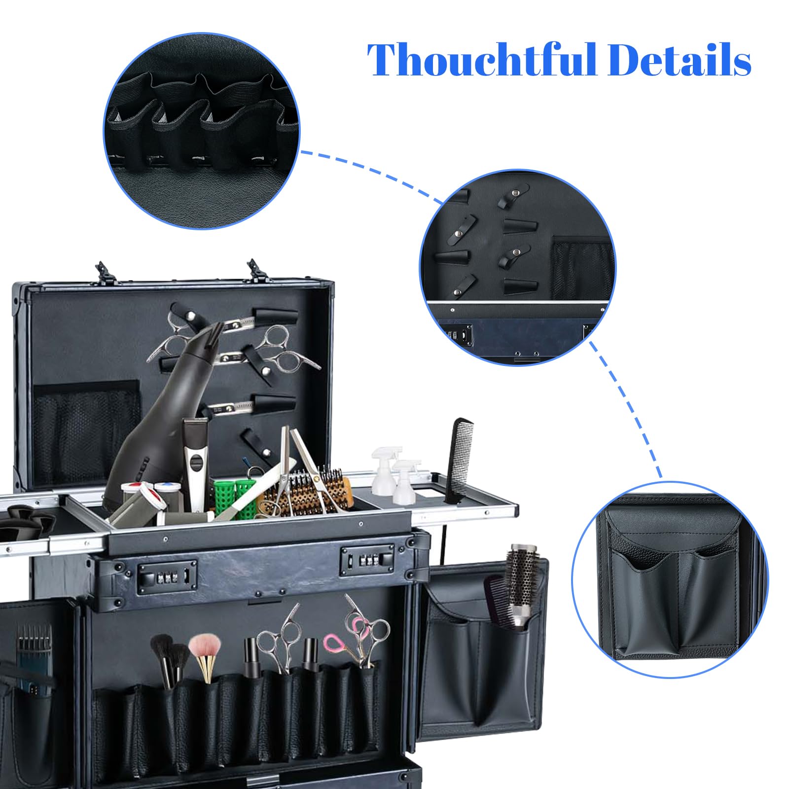 Professional Rolling Makeup Train Case with 360° Swivel Wheels - Large Portable Nail & Hairstylist Organizer for Cosmetologists (Blue) | Perfect for Salon, Travel & Mobile Beauty Services