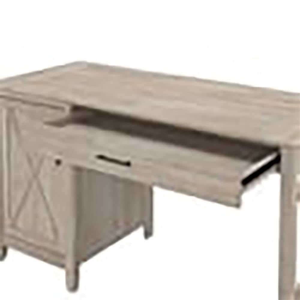 Farmhouse Style Gray Wood Computer Desk with Storage Shelf - Rustic Home Office Desk for Remote Work & Study