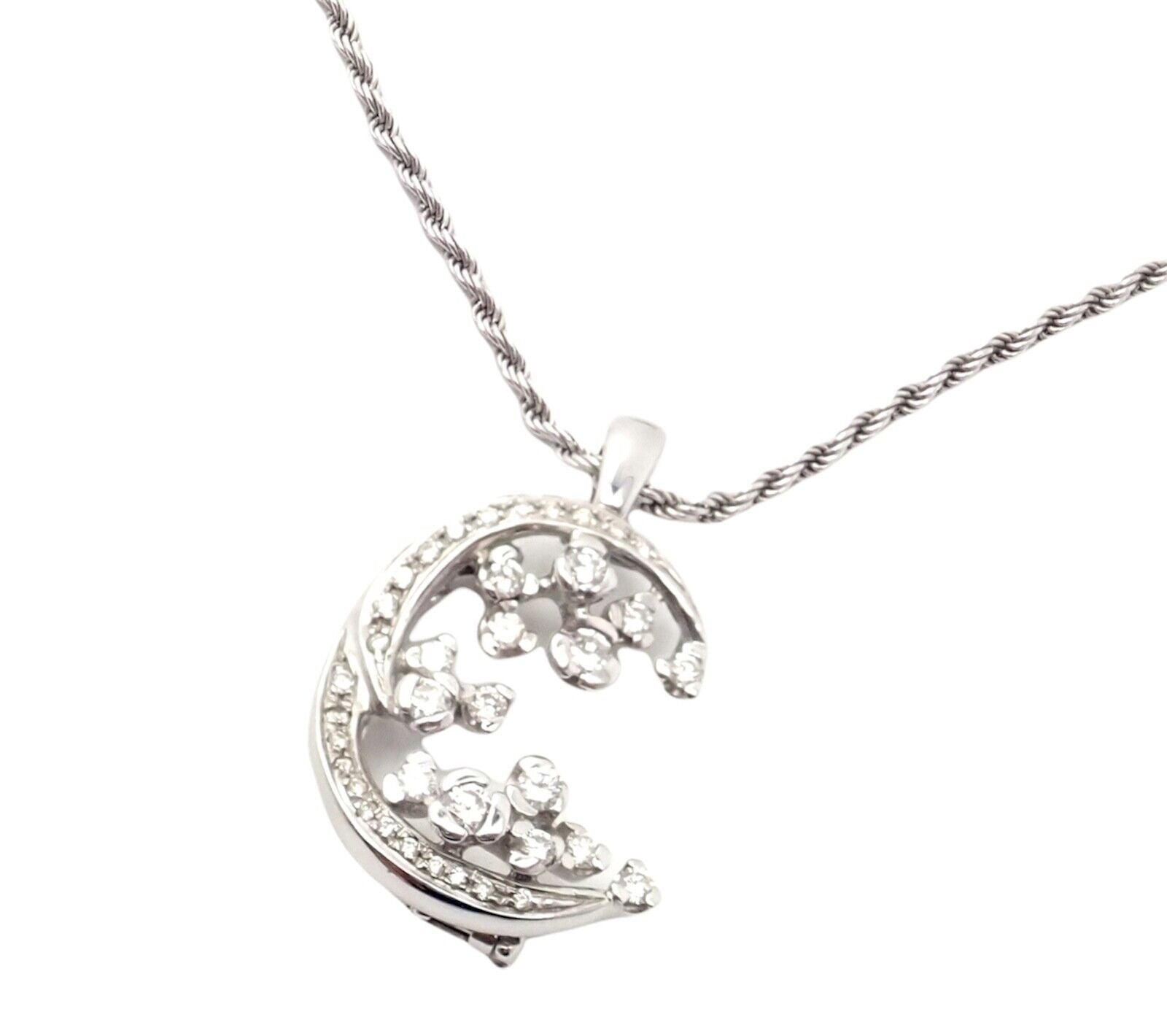 Exquisite Damiani 18K White Gold 1 Carat Diamond Moon & Stars Pendant Necklace - Perfect for Anniversary Gifts & Romantic Occasions