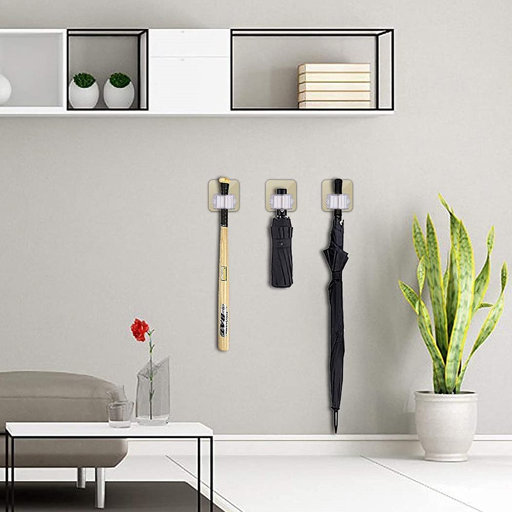 Self-Adhesive Wall Mounted Broom & Mop Holder - No Drill Seamless Storage Rack for Bathroom, Kitchen, Garage - 6 Pack Multicolor Hanging Clips (Perfect for Small Spaces & Organization)