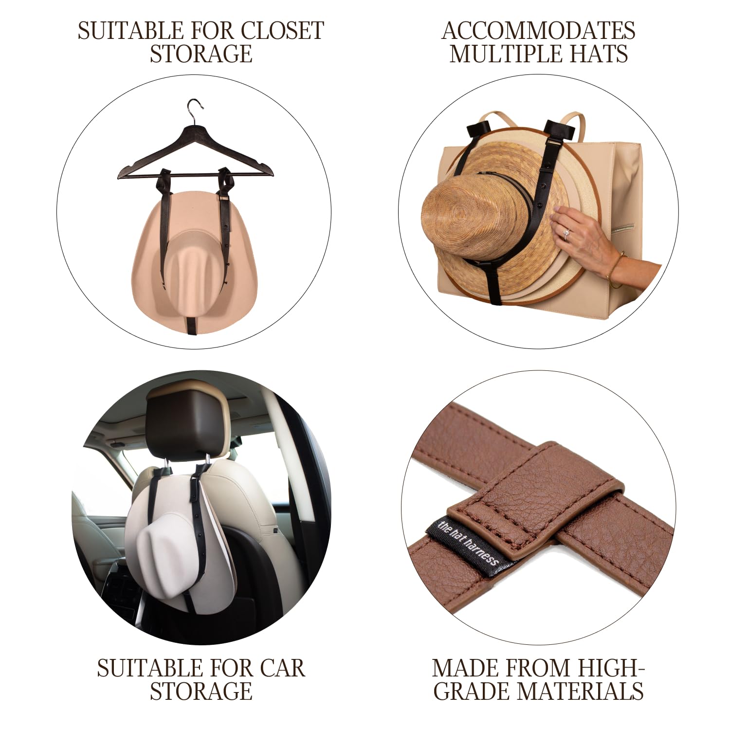 Stylish Travel Hat Holder for Purses, Totes & Backpacks - Durable Hat Organizer Fits Cowboy Hats & Wide Brim Hats | Perfect for Vacations, Road Trips & Airplane Travel Accessories