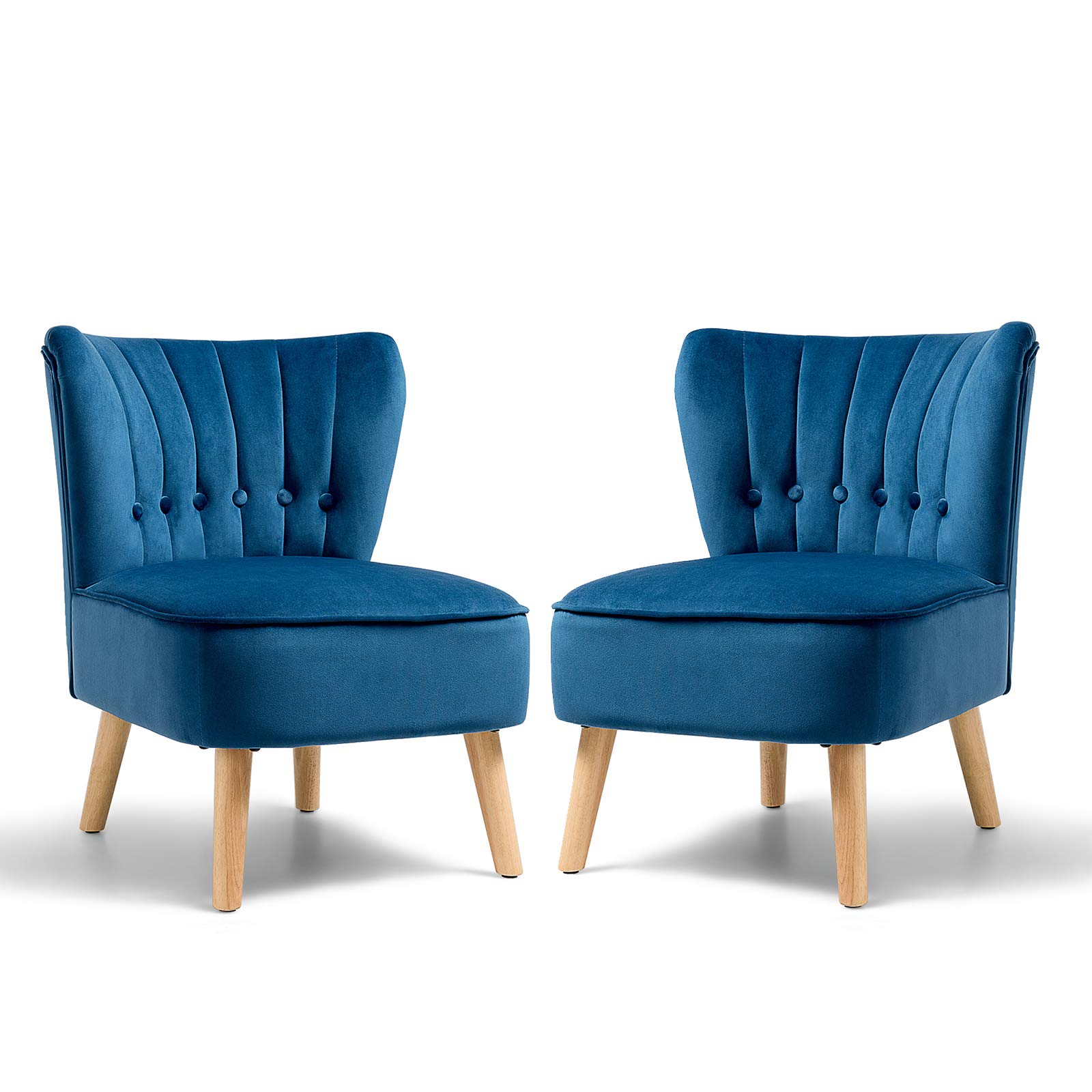 Velvet Wingback Accent Chair - Armless Club Chair with Solid Rubber Wood Legs & Thick Padded Seat, Upholstered Leisure Sofa for Living Room, Bedroom, Guest Room, Coffee Shop - Perfect for Reading Nook, Home Office, Lounge Area (Blue)