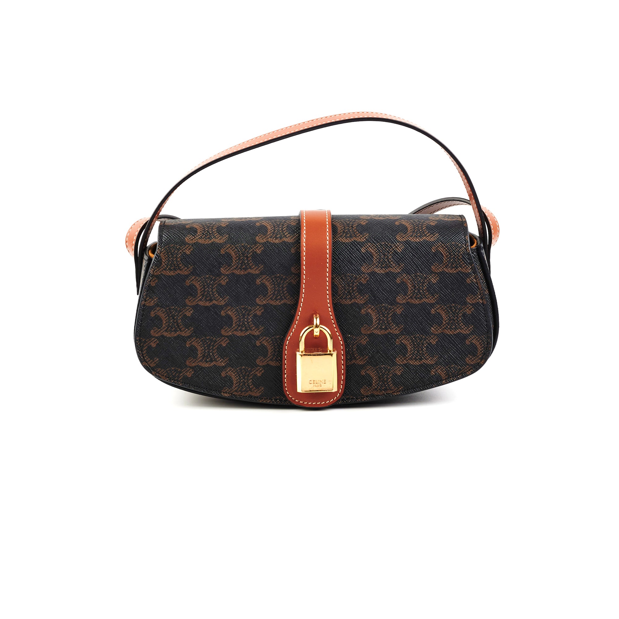 Celine Triomphe Calfskin Tan Crossbody Clutch Bag with Strap - Elegant Evening Purse for Women, Perfect for Parties, Weddings & Date Nights
