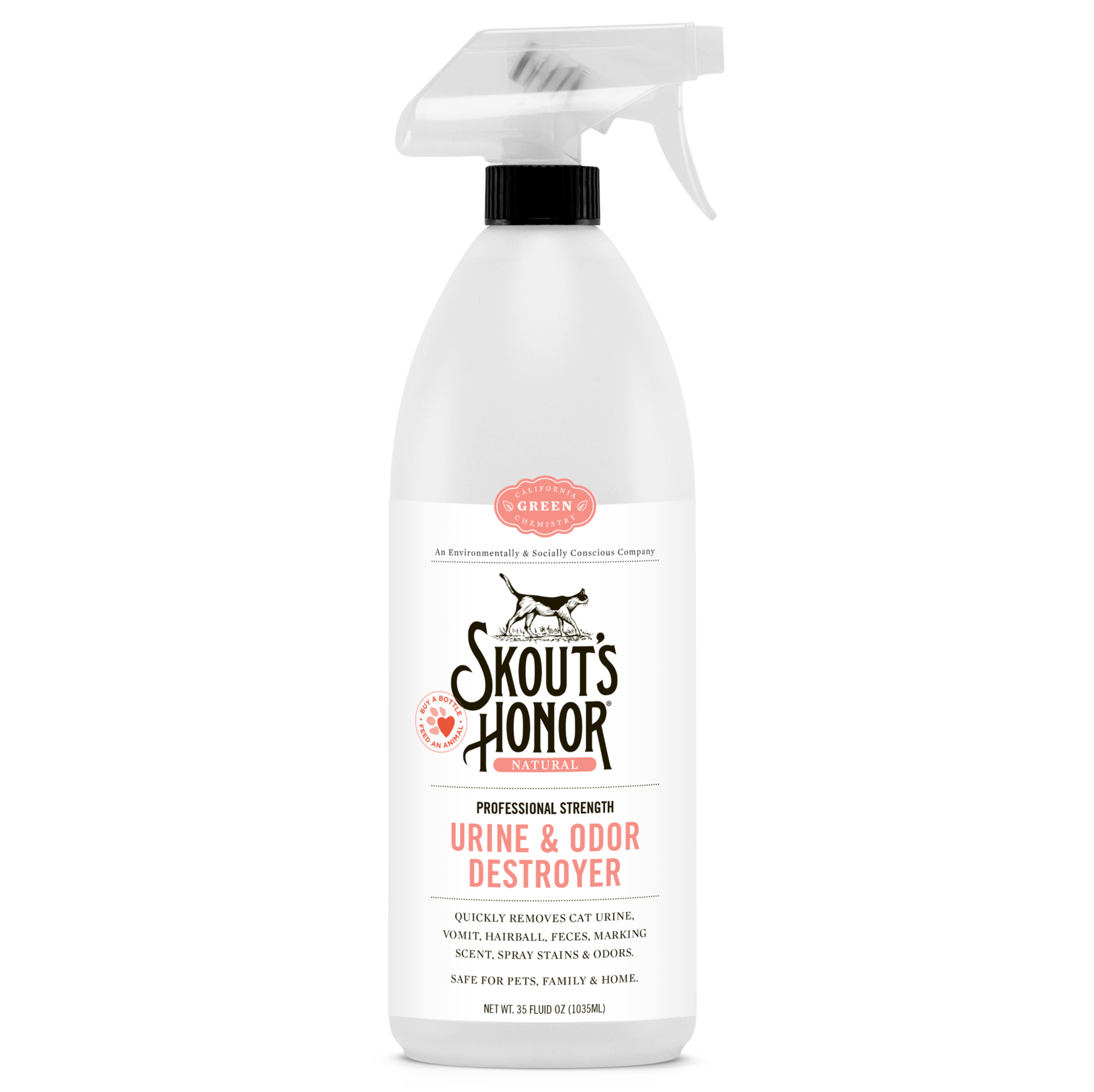 Skout's Honor Feline Urine & Odor Destroyer Spray - 32oz Cat Litter Box Deodorizer for Strong Pet Smells - Eliminates Stains & Odors from Carpets, Furniture & Floors - Perfect for Multi-Cat Homes & Litter Box Areas