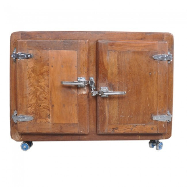 Reclaimed Wood Small Sideboard Buffet Cabinet with Wheels - 47 Inch Rustic Honey Finish | Vintage Storage for Dining Room, Living Room, or Entryway