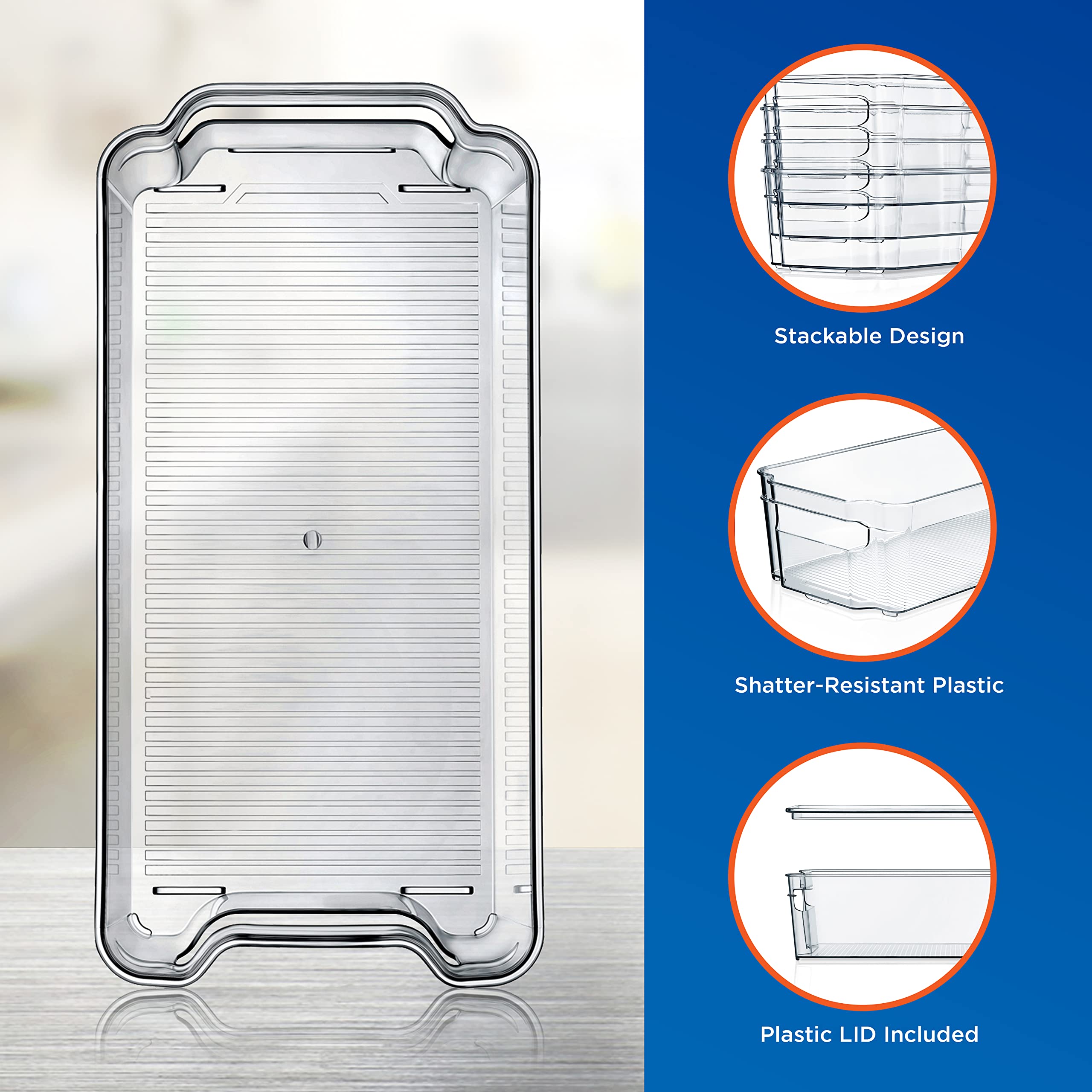 NutriChef 6-Piece Clear Refrigerator Organizer Set - BPA Free Fridge Bins & Egg Holder for Kitchen, Freezer, Pantry & Countertop Storage | Perfect for Organizing Fruits, Vegetables, Dairy & Leftovers