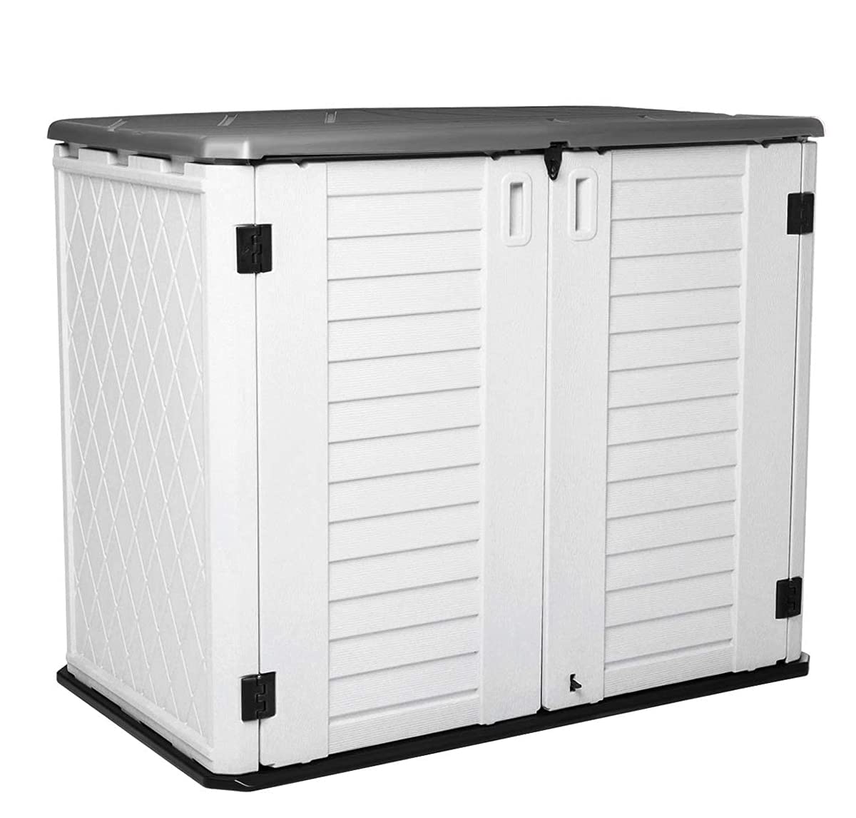 **Waterproof Horizontal Outdoor Garden Storage Shed - 26 Cubic Feet Capacity for Backyards & Patios - Ideal for Garbage Cans, Lawnmowers, Tools & Garden Accessories - Light Beige (White) - Perfect for Organizing Outdoor Spaces & Keeping Equipment Safe**