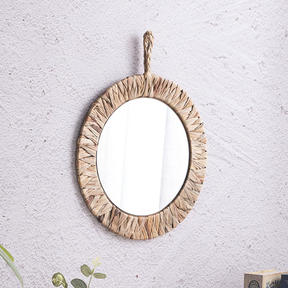 Hemoton Rattan Hanging Mirror - Handwoven Woven Wall Mirror for Dressing, Makeup & Home Decor - Boho Chic Bathroom, Bedroom & Vanity Mirror for Photography & Wall Art