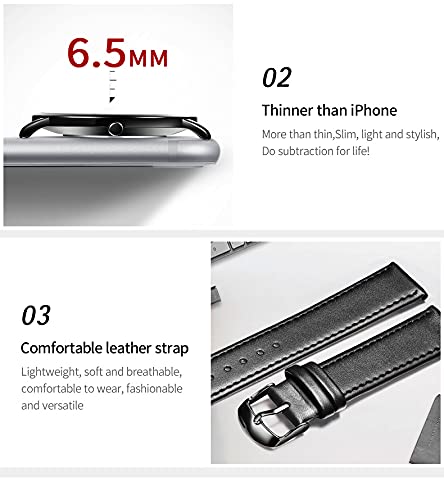 OLEVS Men's Ultra Thin Minimalist Dress Watch - Slim Analog Quartz Watch with Date, Big Face & Leather Band - Waterproof Casual Wristwatch for Business, Office & Formal Occasions