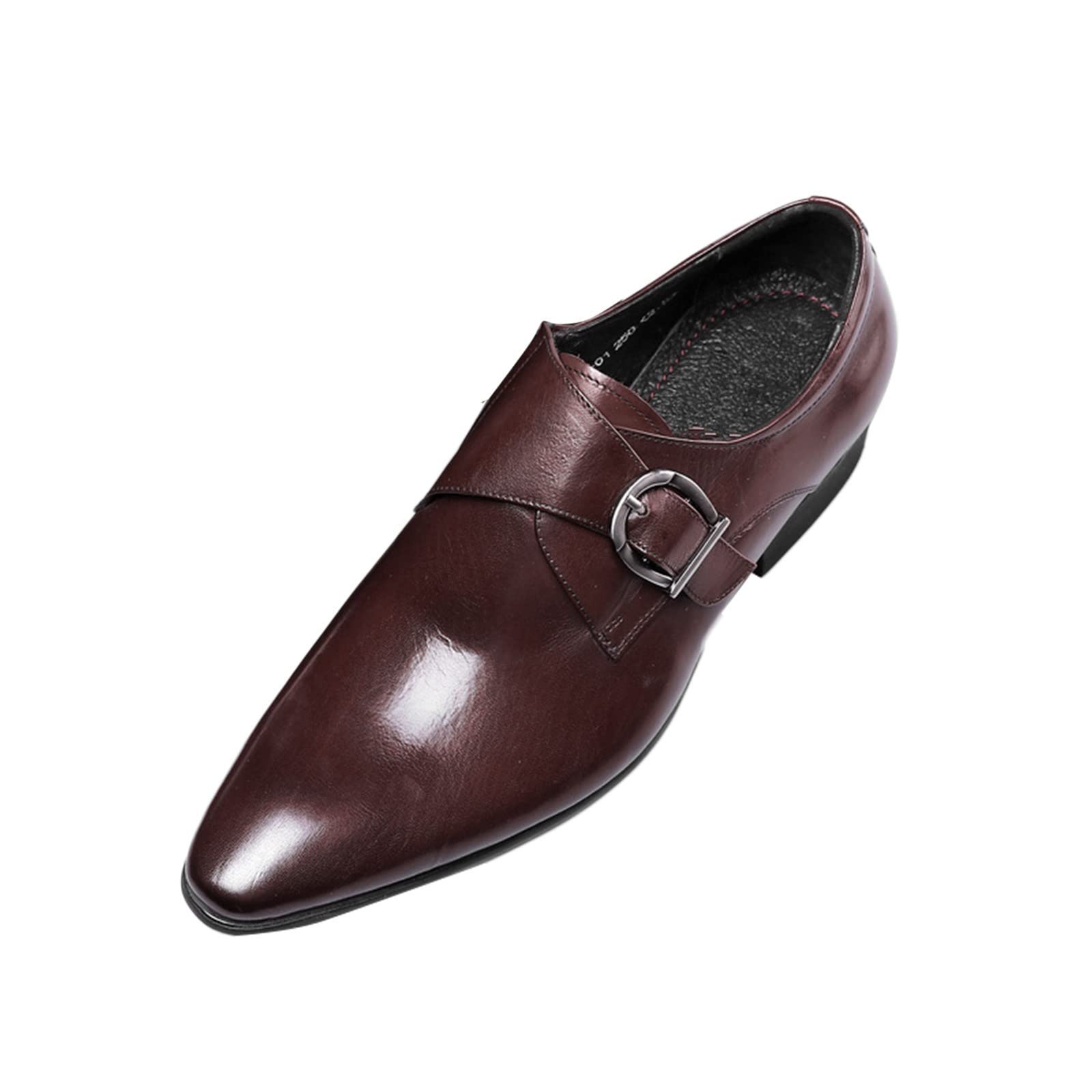 Classic Style Men's Leather Dress Shoes with Metal Buckle - Business Casual Pointed Toe Oxfords for Office, Wedding & Formal Events