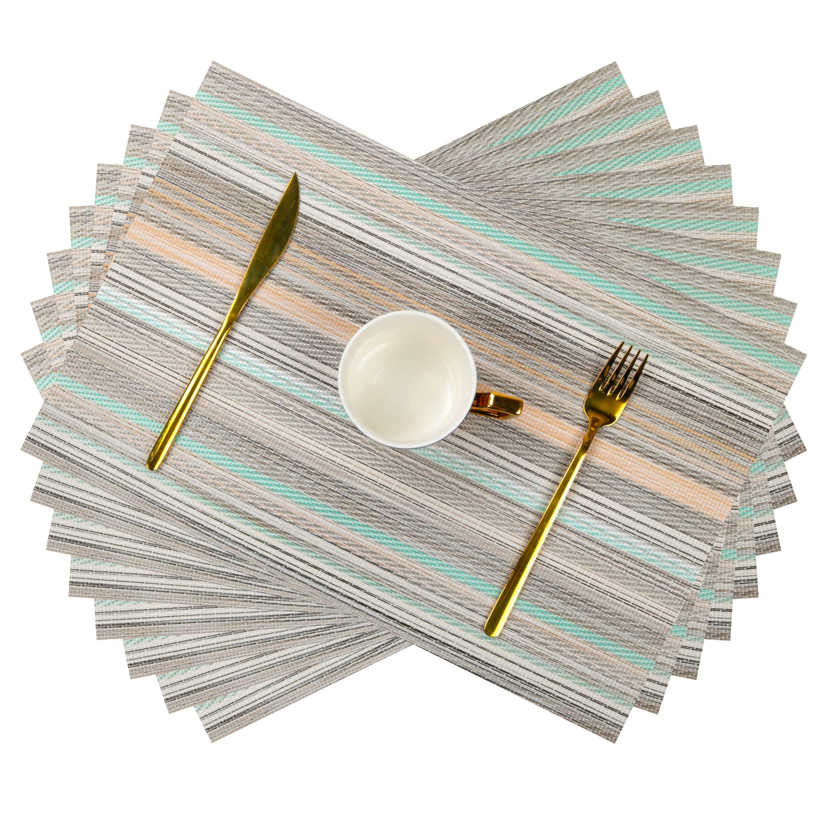 Sayopin Woven Vinyl Placemats Set of 8 - Waterproof & Washable Dining Table Mats for Everyday Use - Easy to Clean Indoor Placemats for Kitchen, Dining Room, and Party Decor