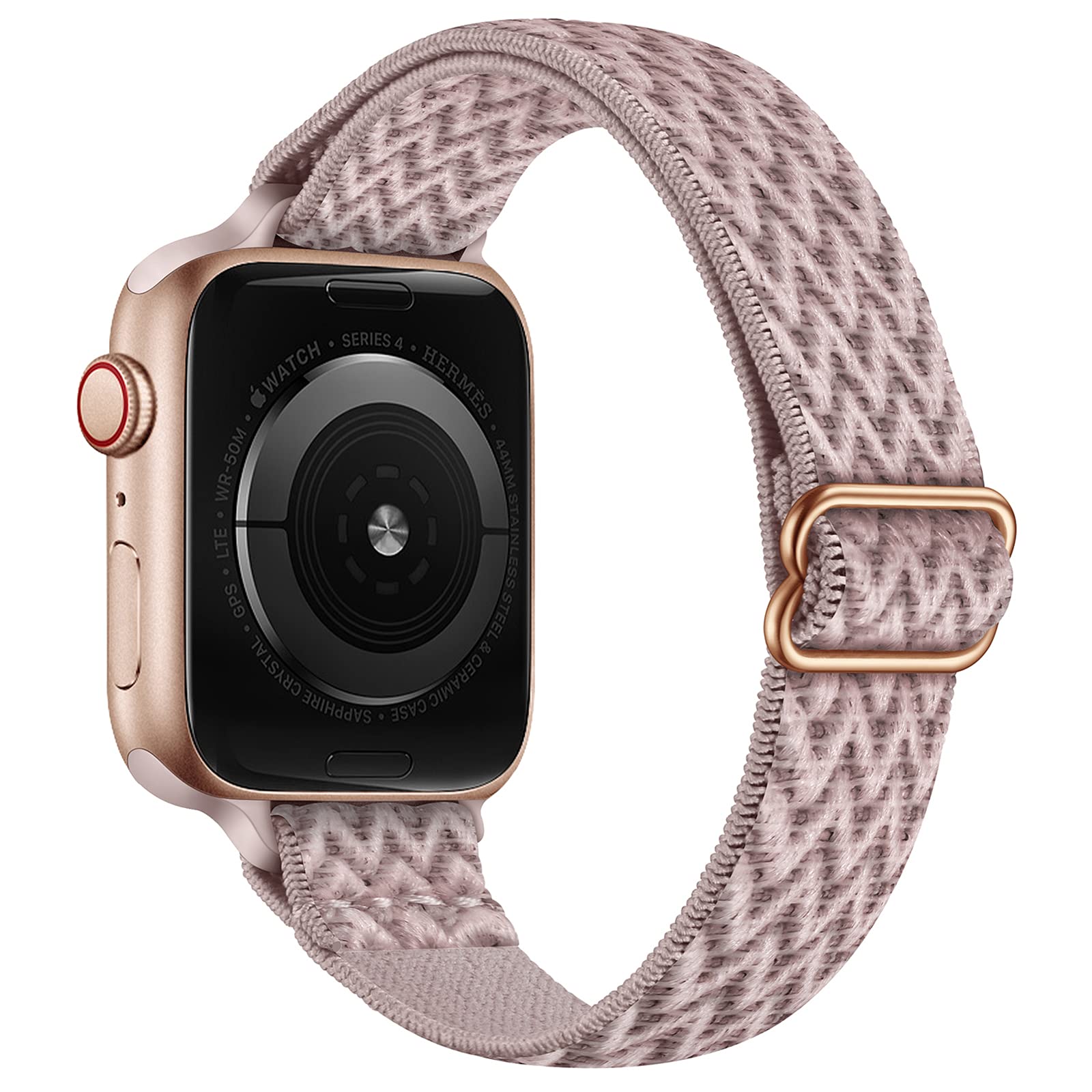 Slim Stretchy Nylon Apple Watch Band Compatible with 46mm/49mm/45mm/44mm/42mm - Women's Elastic Strap for iWatch Ultra 2/1, SE & Series 10/9/8/7/6/5/4/3/2/1 - Rose Pink & Rose Gold | Perfect for Workouts, Running & Everyday Wear