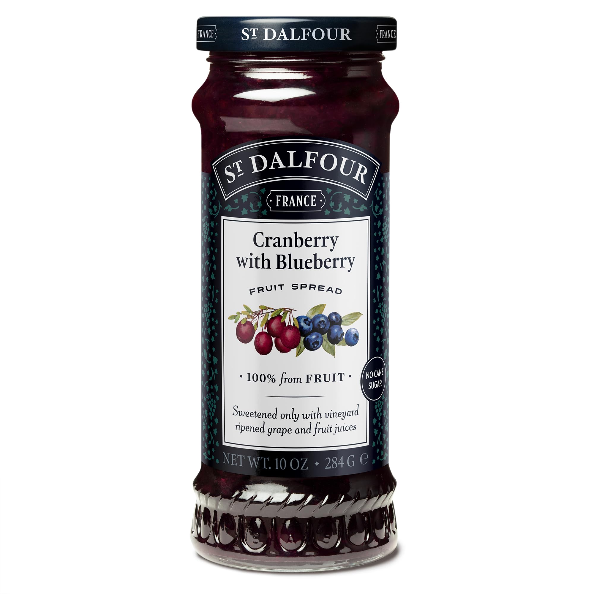St. Dalfour Cranberry Blueberry Fruit Spread - 10oz Jar | 100% Natural Fruit, No Added Sugar, Non-GMO, Vegan | Perfect for Toast, Yogurt & Baking