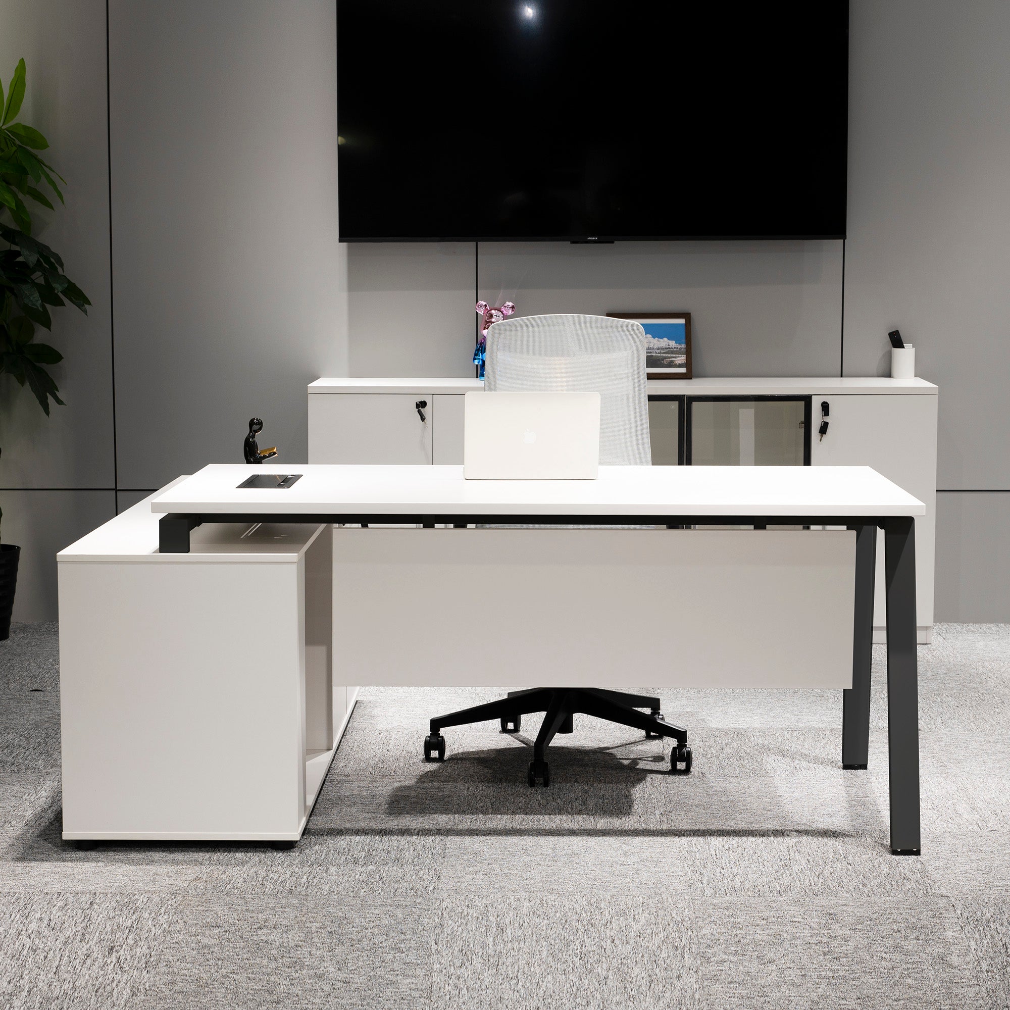 ASPEN Executive Desk Reversible 220-240cm White & Black - Modern Office Desk for Home & Business Workspace