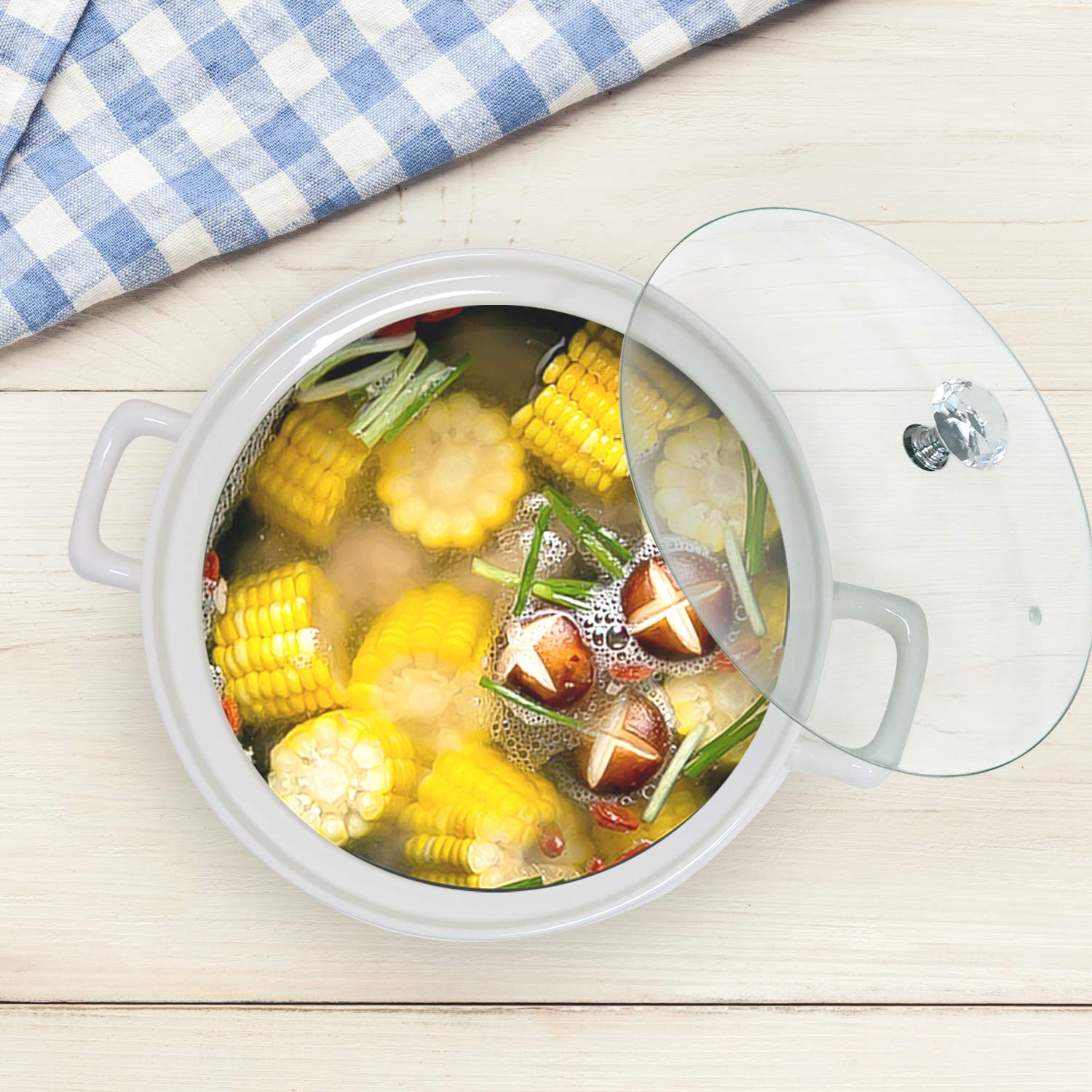 Premium White Ceramic Soup Tureen with Glass Lid - 7.48 Inch Porcelain Serving Bowl for Restaurants & Home Kitchens - Elegant Decorative Covered Soup Tureen for Creamy Soups, Stews & Chili - Perfect for Dinner Parties, Holiday Meals & Family Gatherings