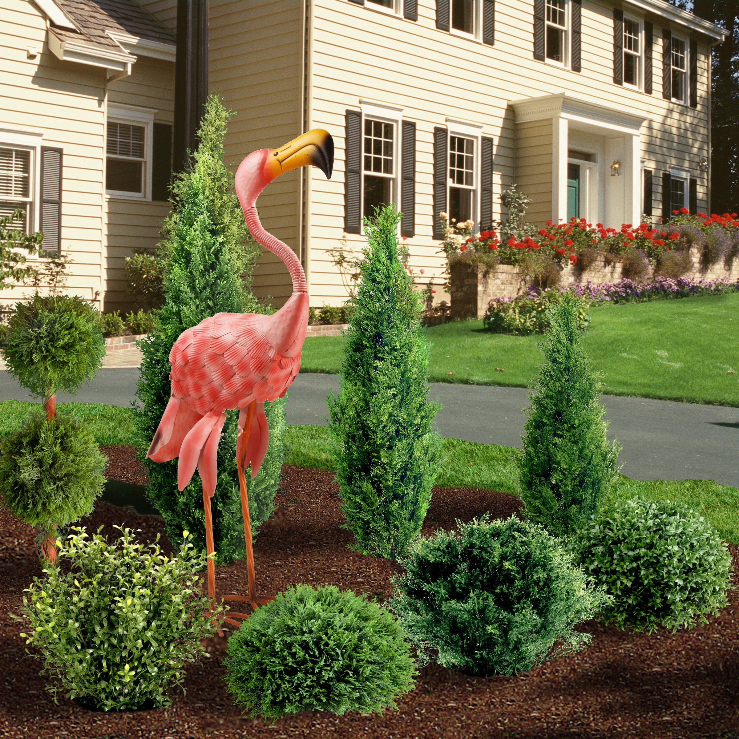 32 Inch Tall Pink Flamingo Metal Yard Decor - Spring Standing Garden Art for Outdoor Lawn, Patio, and Poolside Decoration