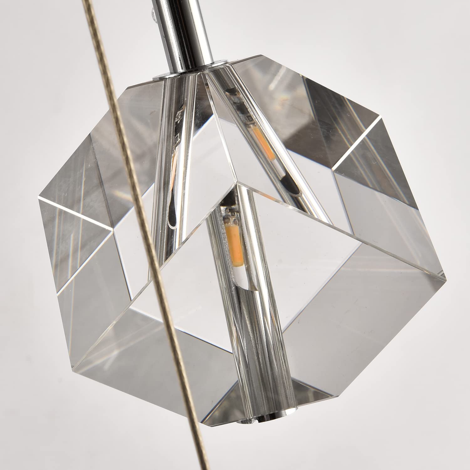 Modern Round Crystal Pendant Light - Chrome Single Raindrop Chandelier for Kitchen Island, Bedroom, Bathroom, Foyer & Dining Room - Farmhouse & Contemporary Decor Lighting Fixture (1-Light)