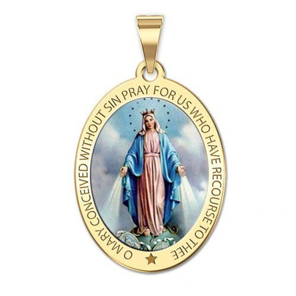 Miraculous Medal Necklace - Catholic Virgin Mary Pendant in 10K/14K Gold or Sterling Silver - Religious Jewelry for Women & Men - Perfect Christian Gift for Baptism, First Communion & Confirmation - Elegant Oval Pendant for Daily Wear & Special Occasions