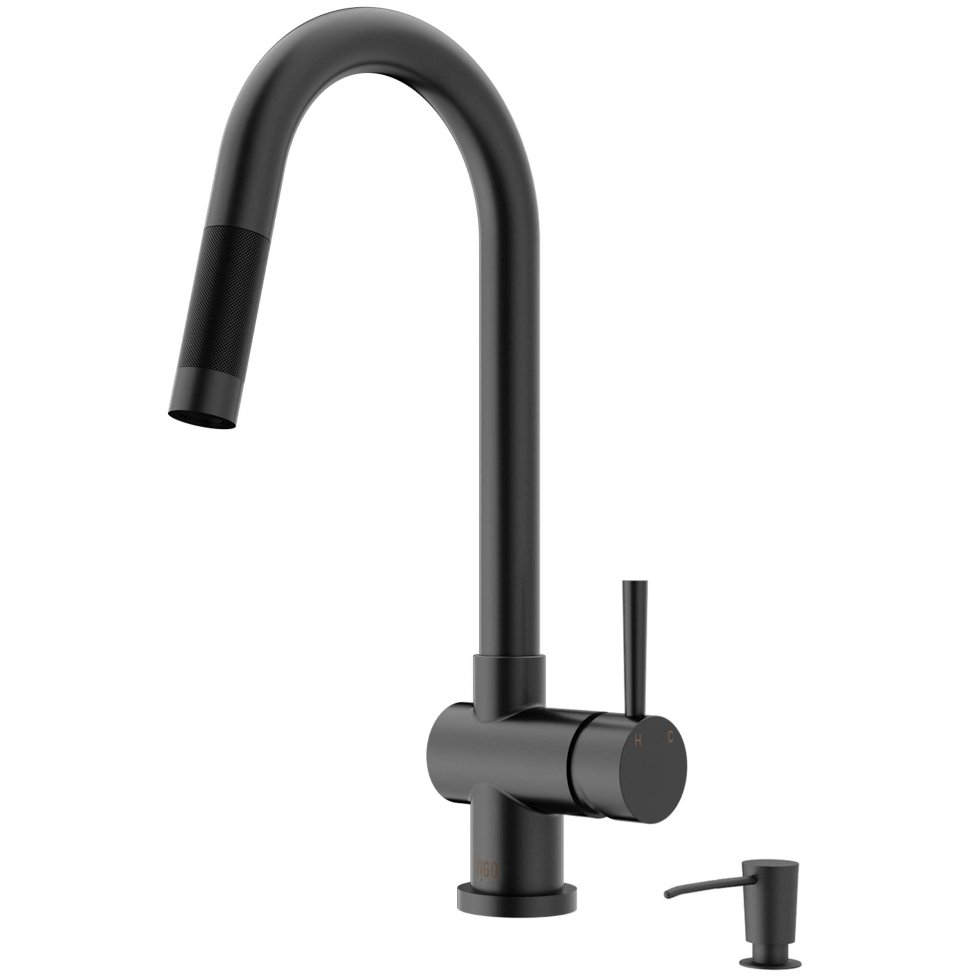 VIGO VG02008MBK2 17-Inch Matte Black Single-Handle Pull-Down Sprayer Kitchen Faucet with Soap Dispenser - Perfect for Modern Farmhouse & Industrial Style Kitchens