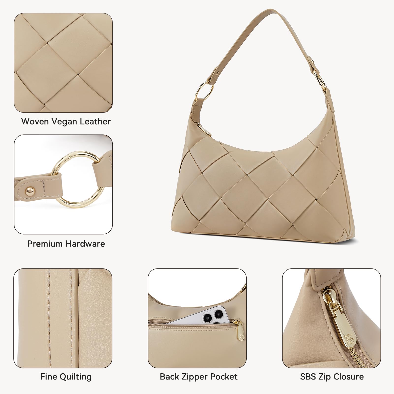BOSTANTEN Women's Vegan Leather Woven Hobo Shoulder Bag - Stylish & Eco-Friendly Handbag for Work, Travel & Everyday Use