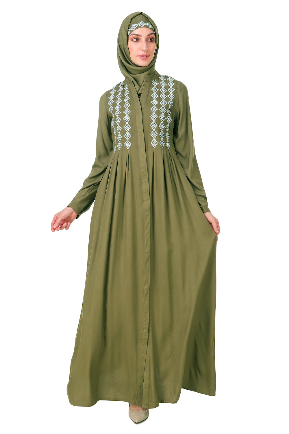 Embroidered Shirtdress Rayon Abaya - Elegant Long Sleeve Flowy Maxi Dress for Women | Perfect for Prayer, Modest Fashion & Special Occasions