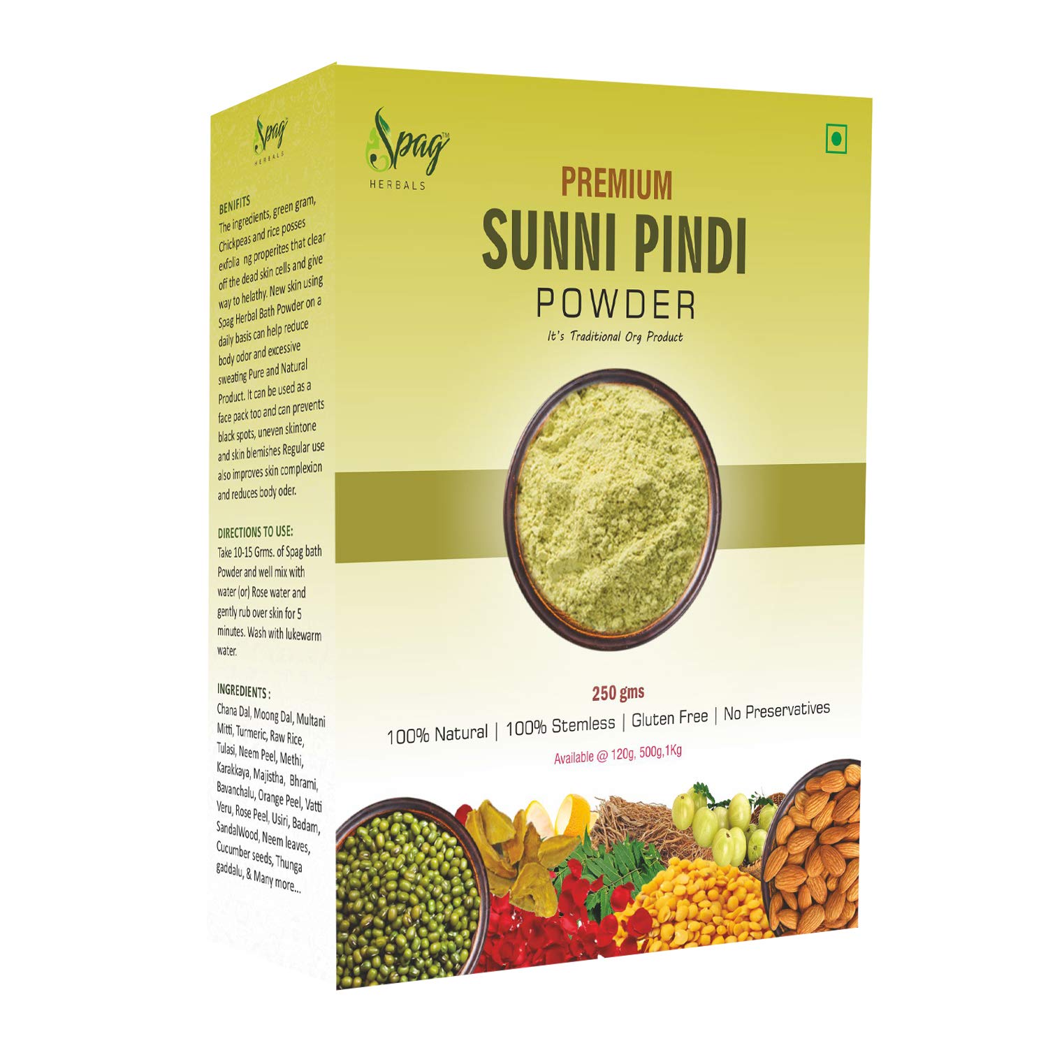 Organic Herbal Sunipindi Bath Powder with Turmeric - 250g | Handmade Body & Face Cleanser | Exfoliating & Brightening for Glowing Skin | Perfect for Ayurvedic Skincare & Spa Treatments