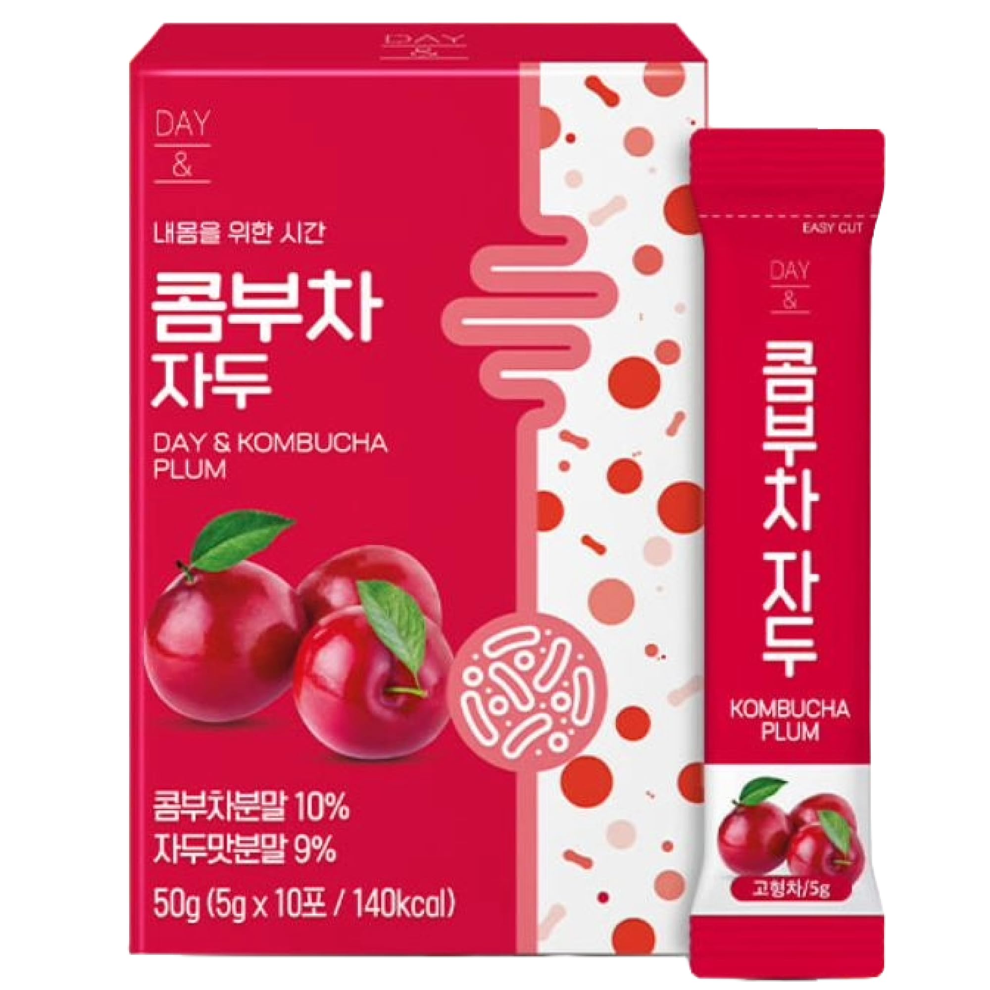 Organic Kombucha Powder Tea Pack - Korean Fermented Probiotic Drink, Zero Sugar, Prebiotics, Sparkling Healthy Beverage (Plum Flavor, 10 Sticks) - Perfect for Gut Health, Weight Loss & Detox
