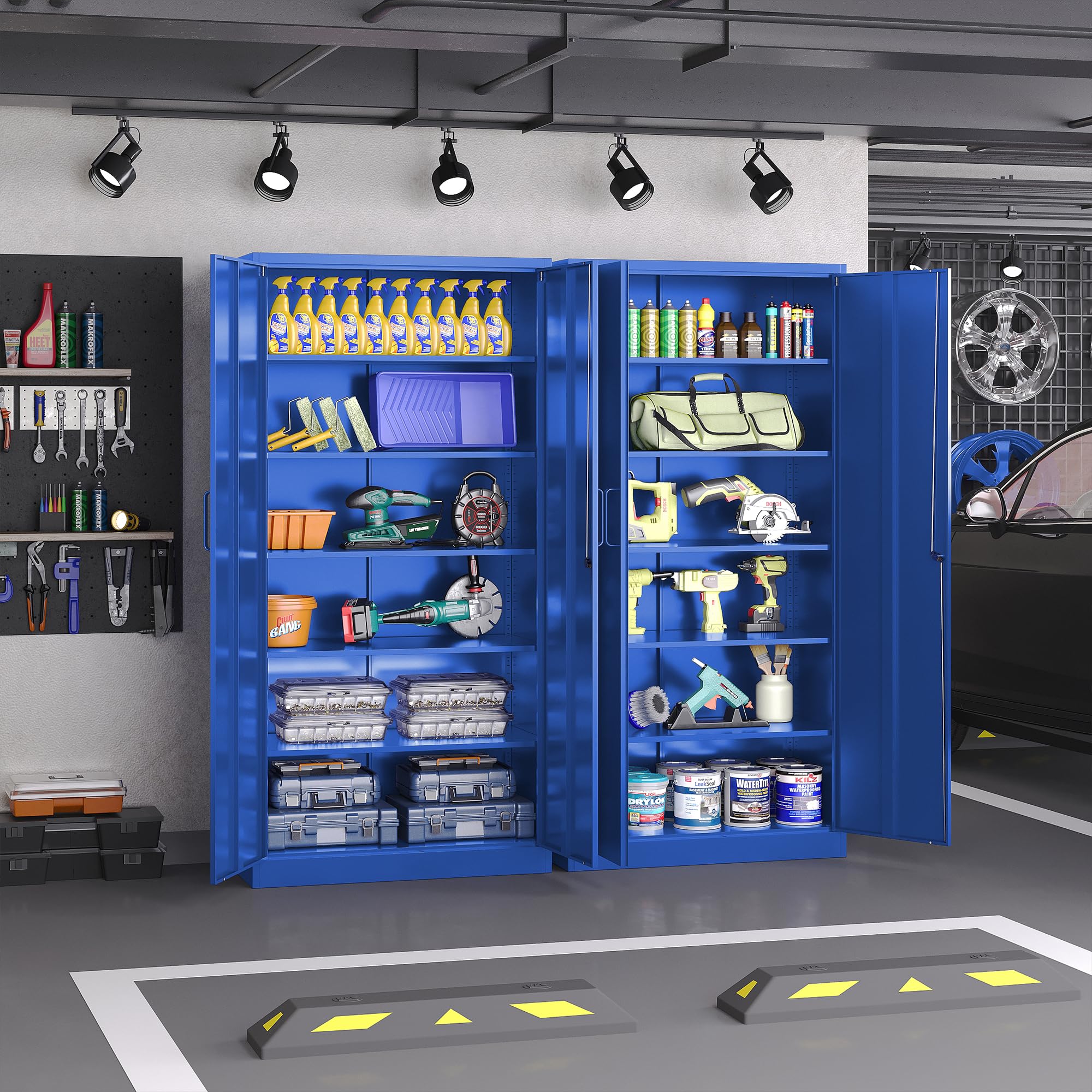 Blue Steel Storage Cabinet with Lock - Tall Metal Cabinet with Adjustable Shelves & Door for Garage, Home Office, Pantry, School, Hospital | Secure Storage for Tools, Files, Supplies & More
