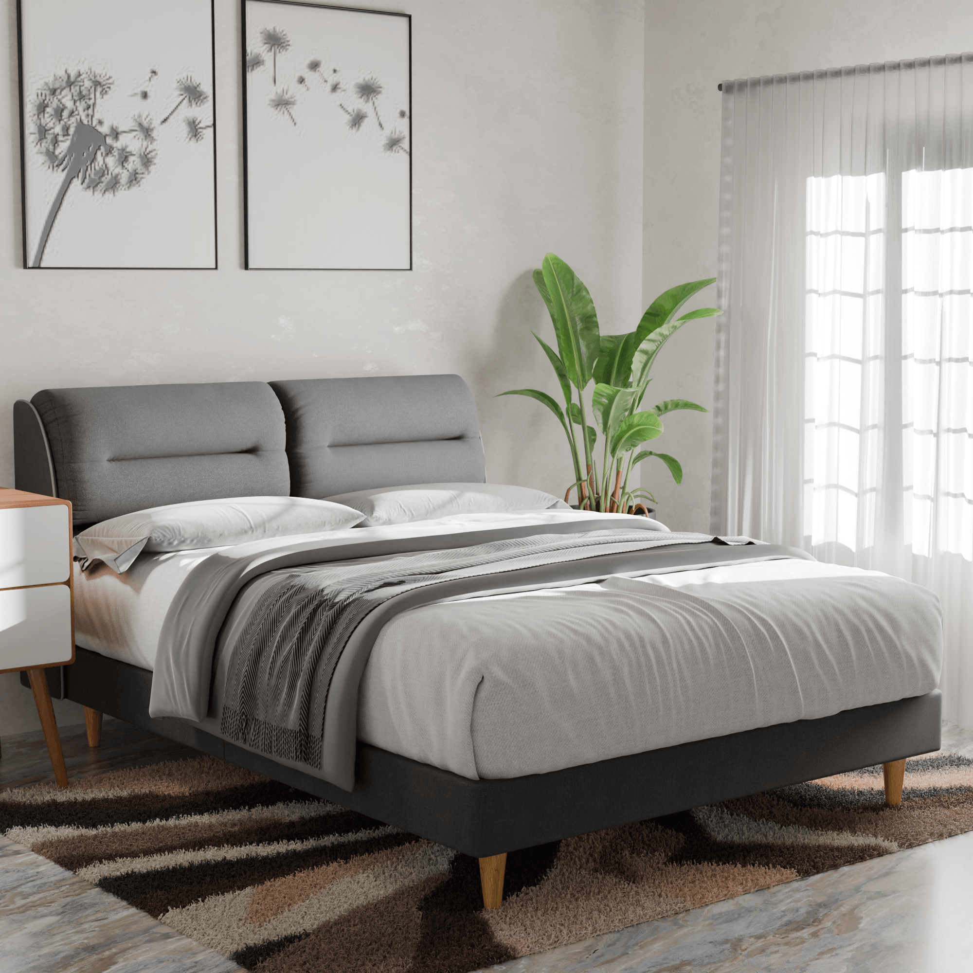 Hanubee Waterproof Fabric Bed Frame - Queen Size Platform Bed with Sturdy Metal Slats, Easy Assembly, No Box Spring Needed - Perfect for Bedrooms, Dorms, and Guest Rooms