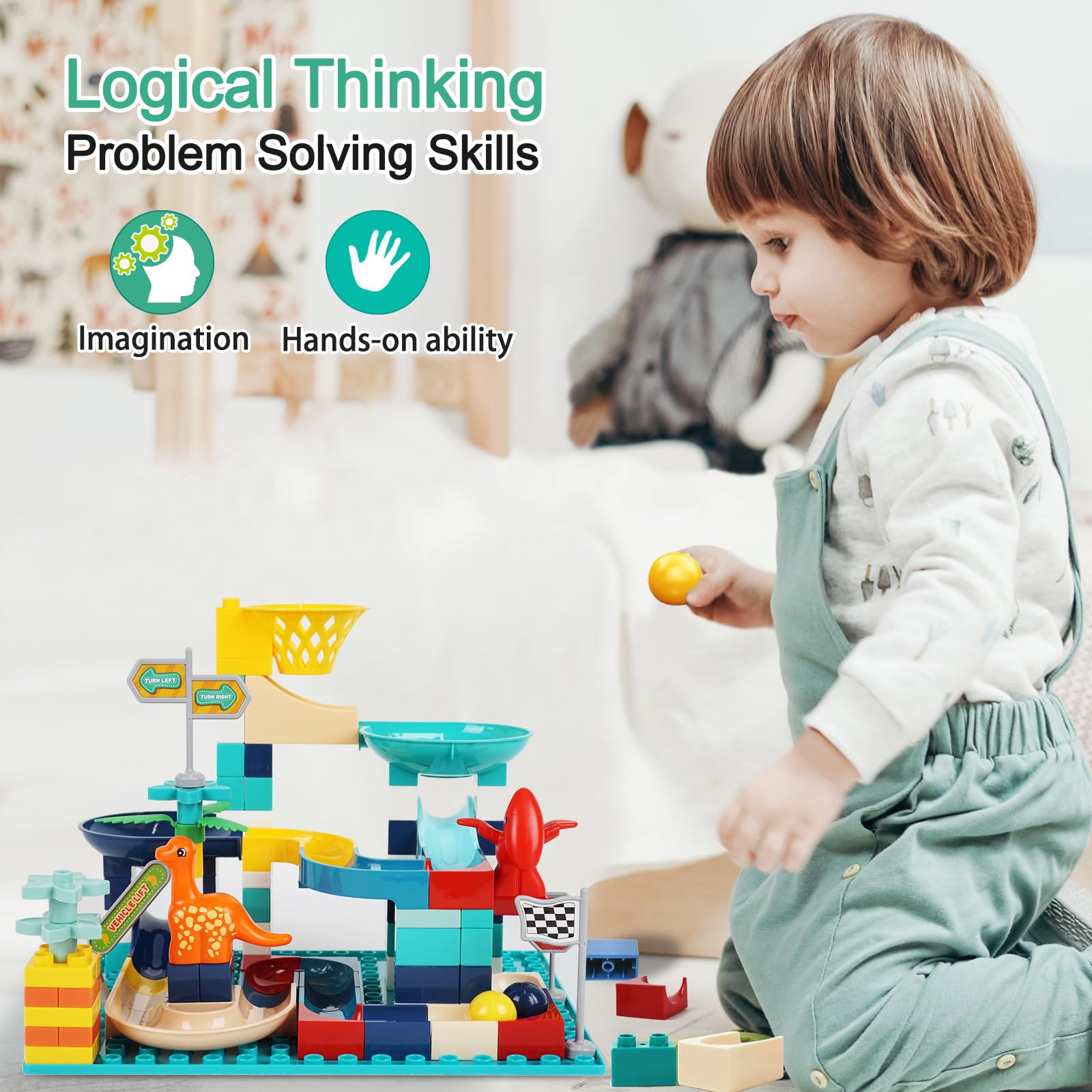 Dinosaur Marble Run Building Blocks - STEM Educational Toys for Kids Ages 3-8, Creative Animal Bricks Set for Toddlers & Preschoolers | Perfect Gift for Boys & Girls | Fun Learning Activity for Home & Classroom Play