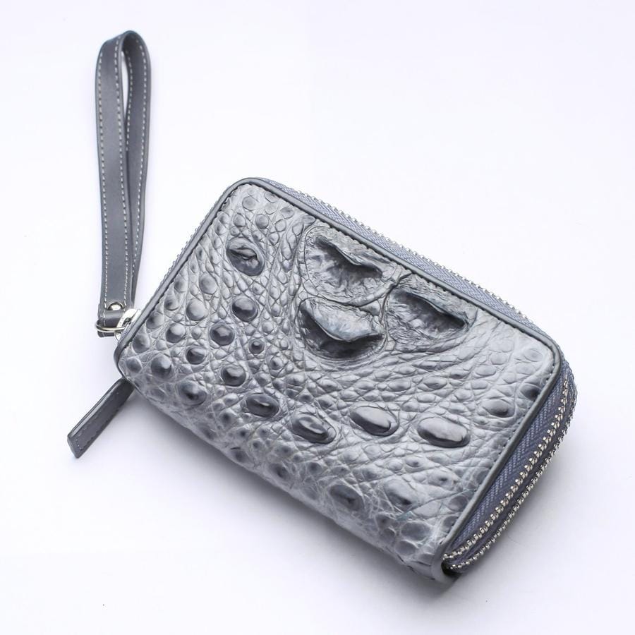 Premium Light Gray Genuine Crocodile Leather Wallet for Men - Slim RFID Blocking Bifold Wallet with Money Clip - Perfect for Business, Travel & Everyday Use