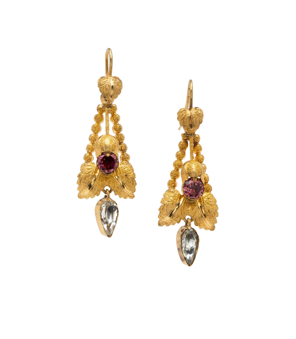 Victorian Style Garnet and Aquamarine Dangling Earrings for Women - Elegant Vintage Jewelry for Parties, Weddings & Special Occasions