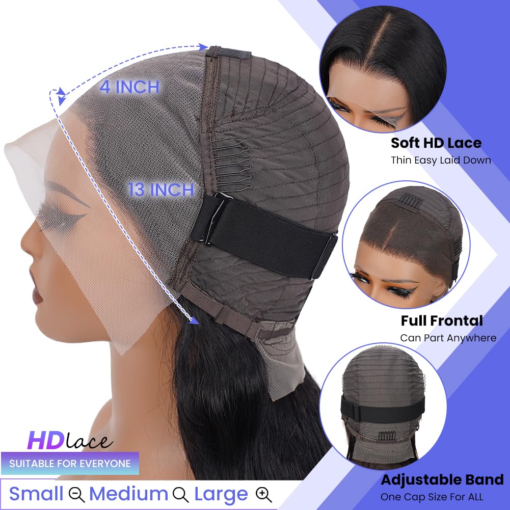 13x4 HD Transparent Lace Front Wigs Human Hair - Pre Plucked 180% Density Brazilian Body Wave Frontal Wig with Baby Hair & Natural Hairline (26 Inch, Natural Black) | Perfect for Daily Wear, Cosplay, Weddings & Special Occasions