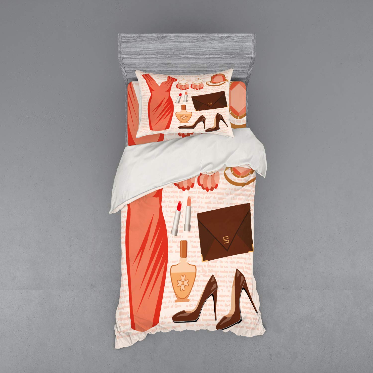 Ambesonne Fashion Duvet Cover Set - 3 Piece Bedding with Sham & Fitted Sheet, Twin XL Size, Salmon Brown Peach - Perfect for Women's Bedroom Decor, Fashion Lover Gift, Dorm Room Essentials