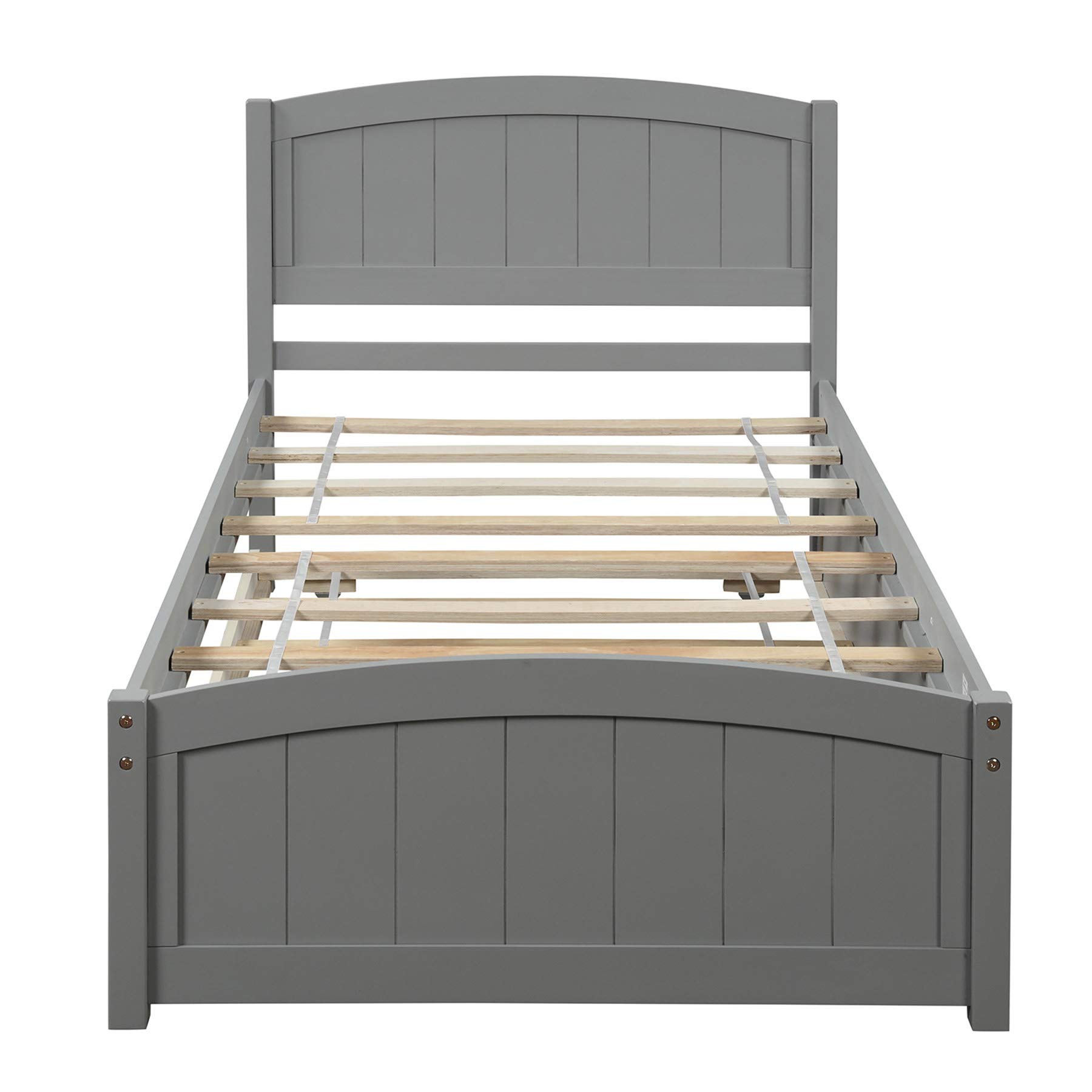 Merax Twin Size Wooden Platform Bed Frame with Trundle - No Box Spring Needed, Gray - Perfect for Small Bedrooms, Guest Rooms & Kids' Rooms